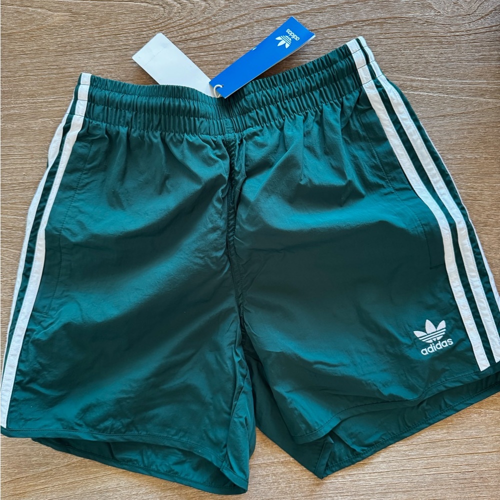 adidas Athletic Shorts in Dark Green with White Stripes vintage trefoil logo